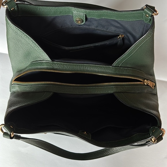 Coach Kristy Shoulder Bag Green Leather Double Handle Hobo Tote - Picture 4 of 5